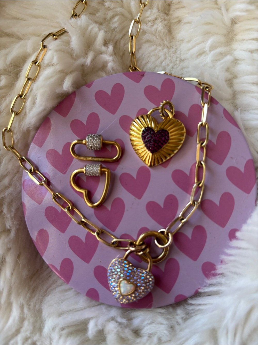 Hillberg and Berk chain clip necklace and heart charms 14k gold